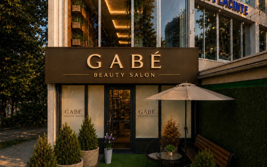 Intrarea salonului GABÉ Beauty Salon pe str. Kiev 12, Chișinău